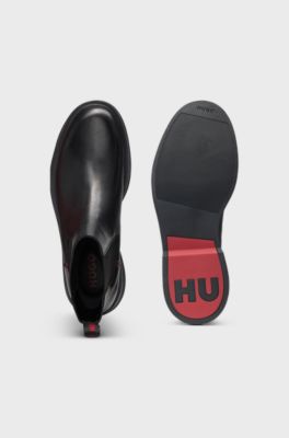 Leather Chelsea boots with stacked logo, Black