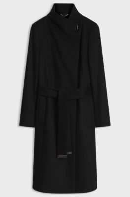 Cappotto formale in lana vergine e cashmere con cintura, Nero
