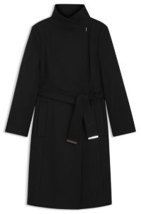 Belted coat in virgin wool and cashmere, Black