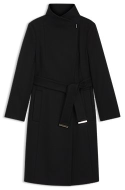 Belted formal coat in virgin wool and cashmere