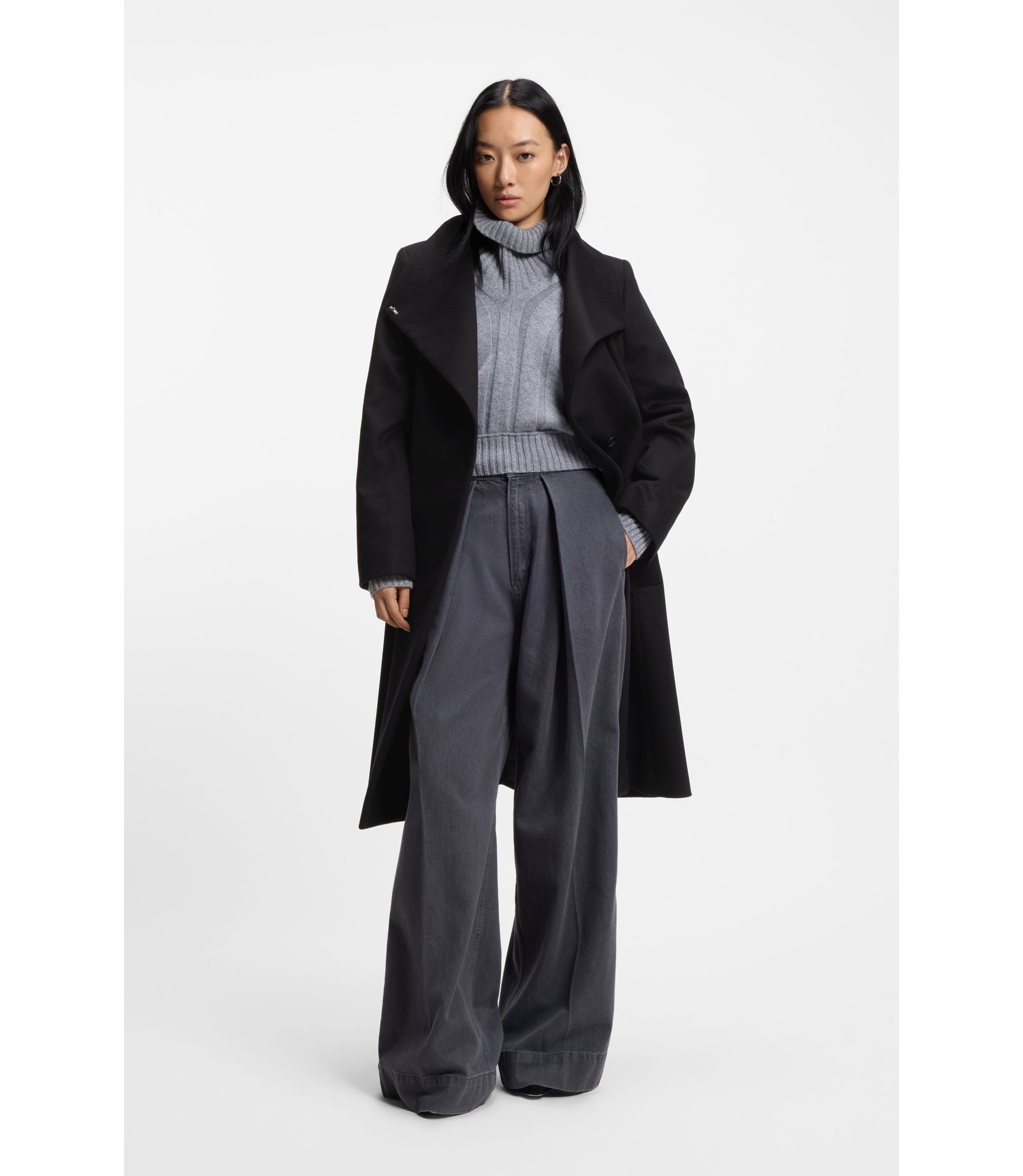 BOSS - ベルテッドコート バージンウール/カシミア - ブラック