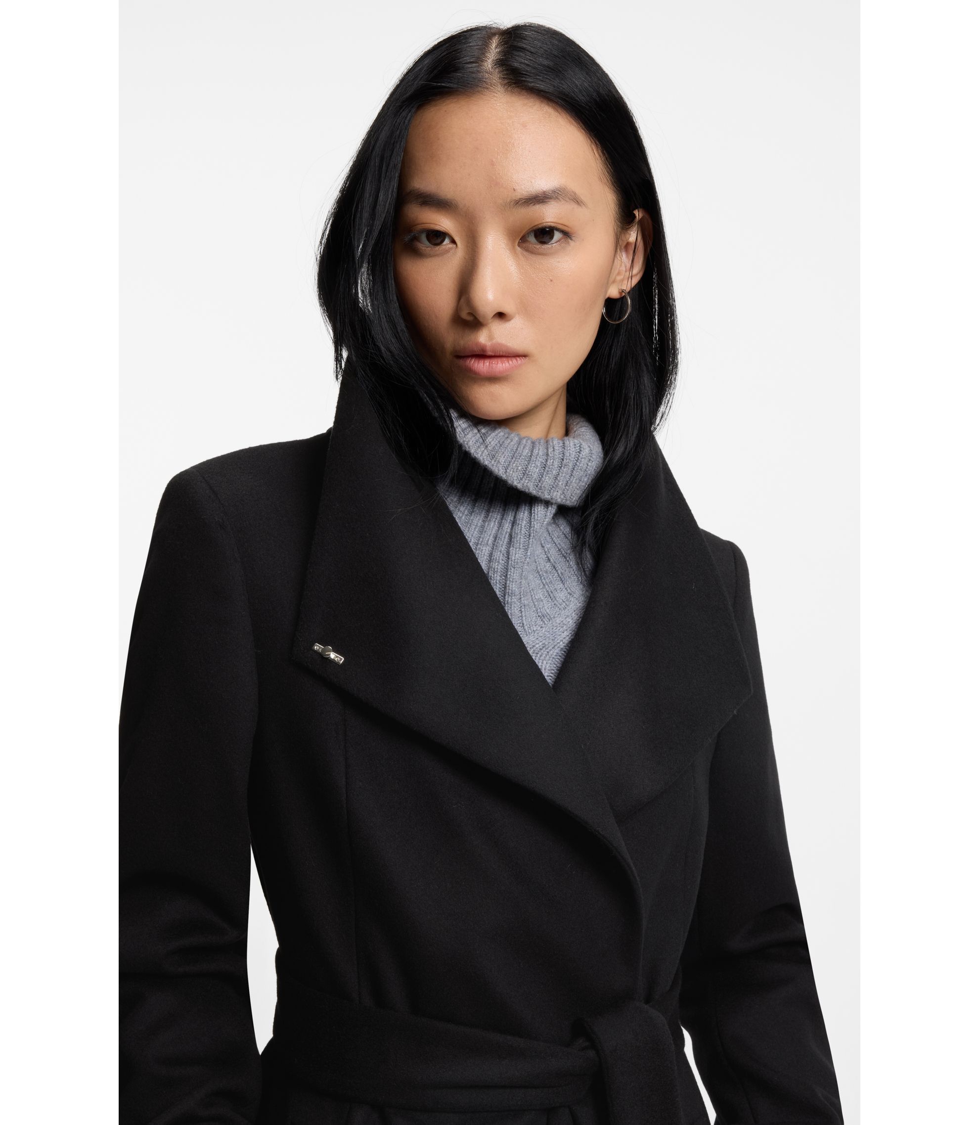 BOSS - ベルテッドコート バージンウール/カシミア - ブラック