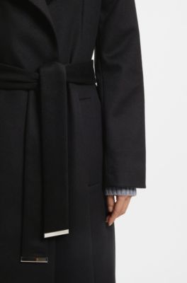 Belted formal coat in virgin wool and cashmere, Black
