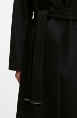 Belted formal coat in virgin wool and cashmere, Black
