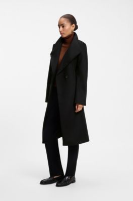 Belted formal coat in virgin wool and cashmere, Black