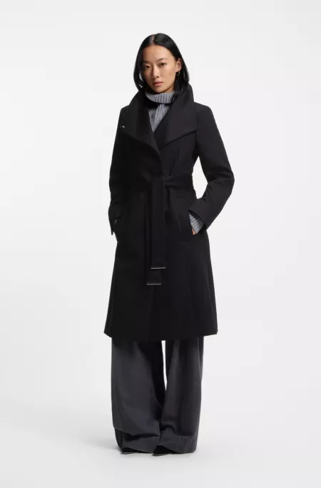 Belted formal coat in virgin wool and cashmere