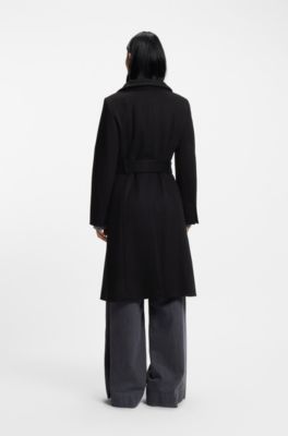 Manteau en laine vierge et cachemire avec ceinture, Noir