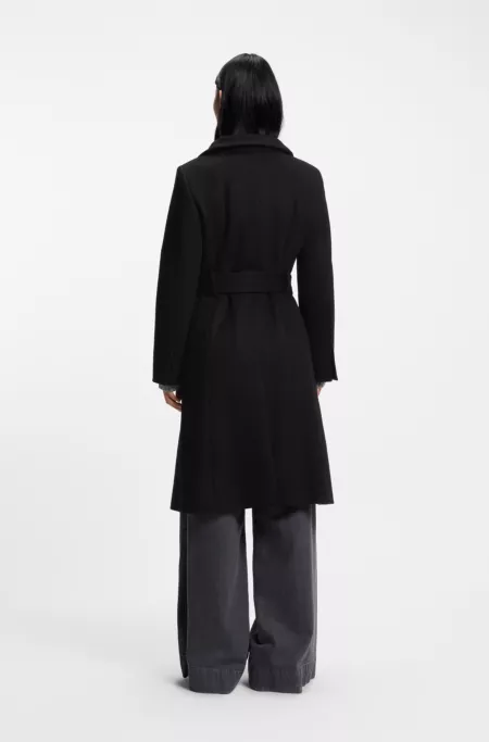 Belted formal coat in virgin wool and cashmere