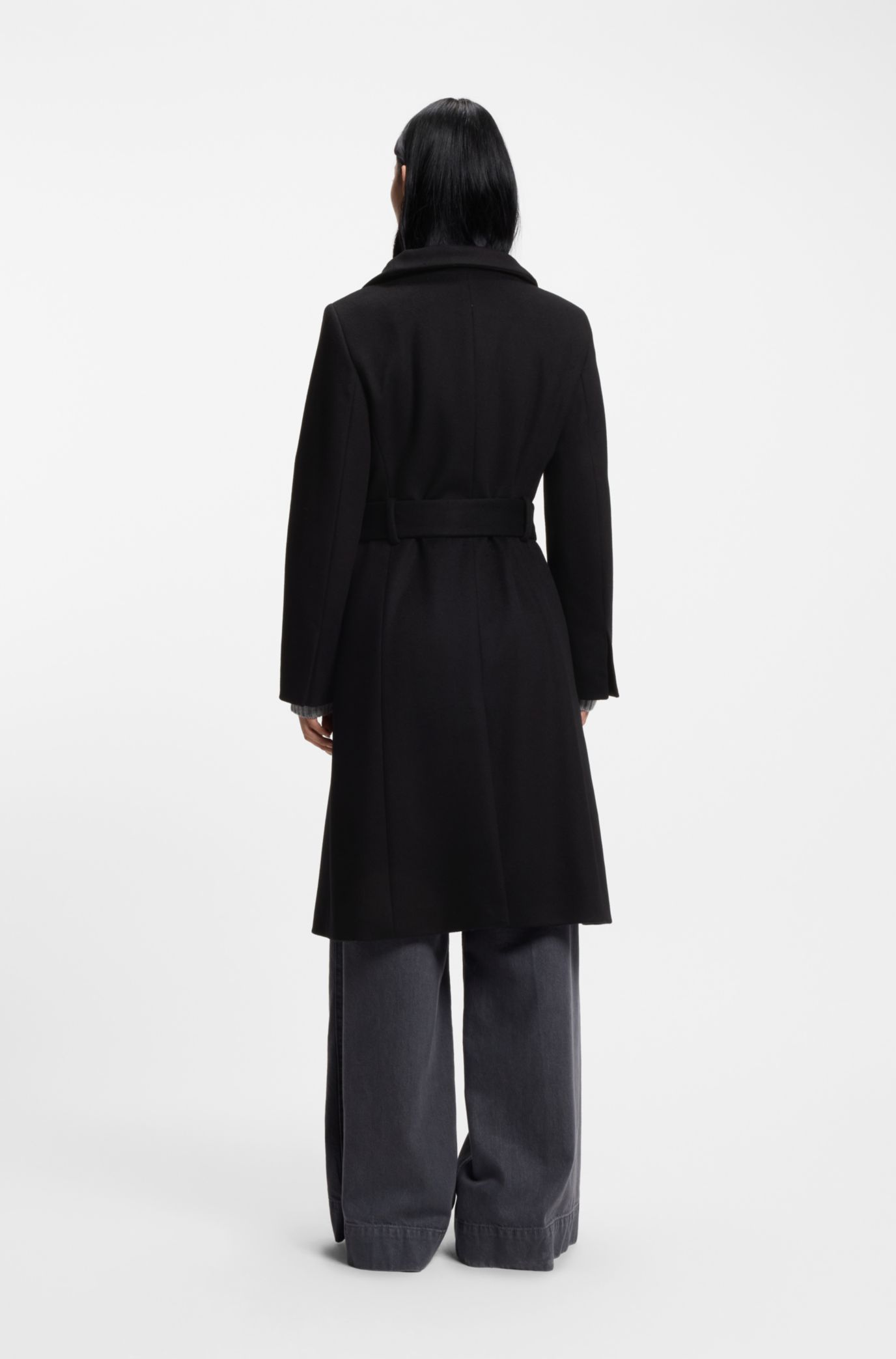 BOSS - ベルテッドコート バージンウール/カシミア - ブラック