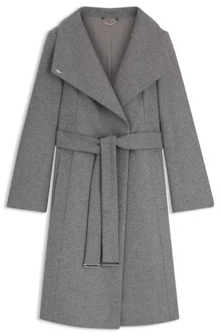 Belted coat in virgin wool and cashmere