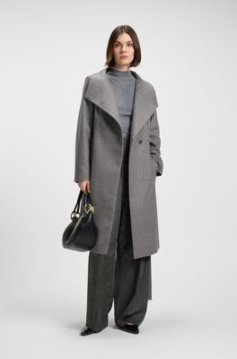 Belted formal coat in virgin wool and cashmere, Grey