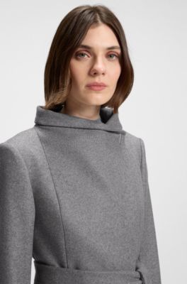 Belted formal coat in virgin wool and cashmere, Grey