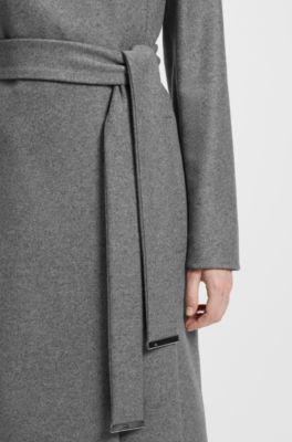 Belted formal coat in virgin wool and cashmere, Grey
