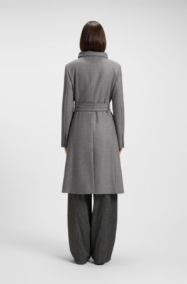 Belted formal coat in virgin wool and cashmere, Grey