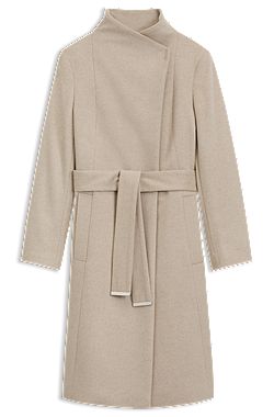 Belted formal coat in virgin wool and cashmere