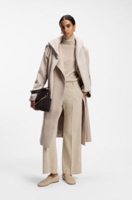 Belted formal coat in virgin wool and cashmere, Natural