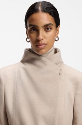 Belted formal coat in virgin wool and cashmere, Natural
