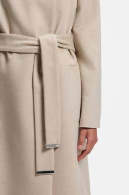 Belted formal coat in virgin wool and cashmere, Natural