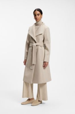 Belted formal coat in virgin wool and cashmere, Natural