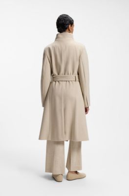 Belted formal coat in virgin wool and cashmere, Natural
