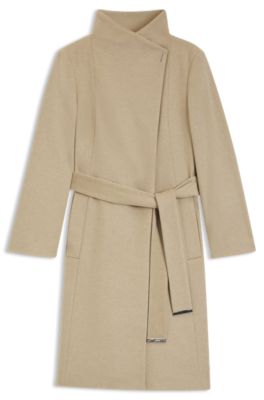 Belted coat in virgin wool and cashmere, Light Beige