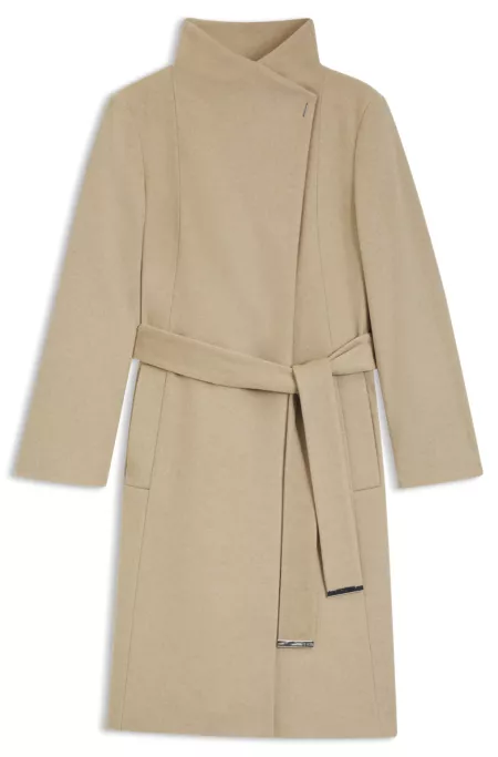 Belted formal coat in virgin wool and cashmere