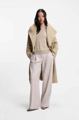Belted formal coat in virgin wool and cashmere, Light Beige