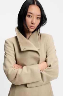 Belted formal coat in virgin wool and cashmere, Light Beige