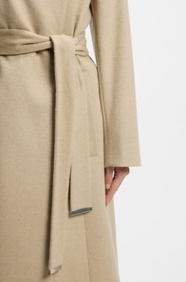 Belted formal coat in virgin wool and cashmere, Light Beige