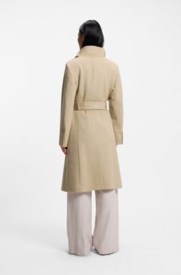 Belted formal coat in virgin wool and cashmere, Light Beige