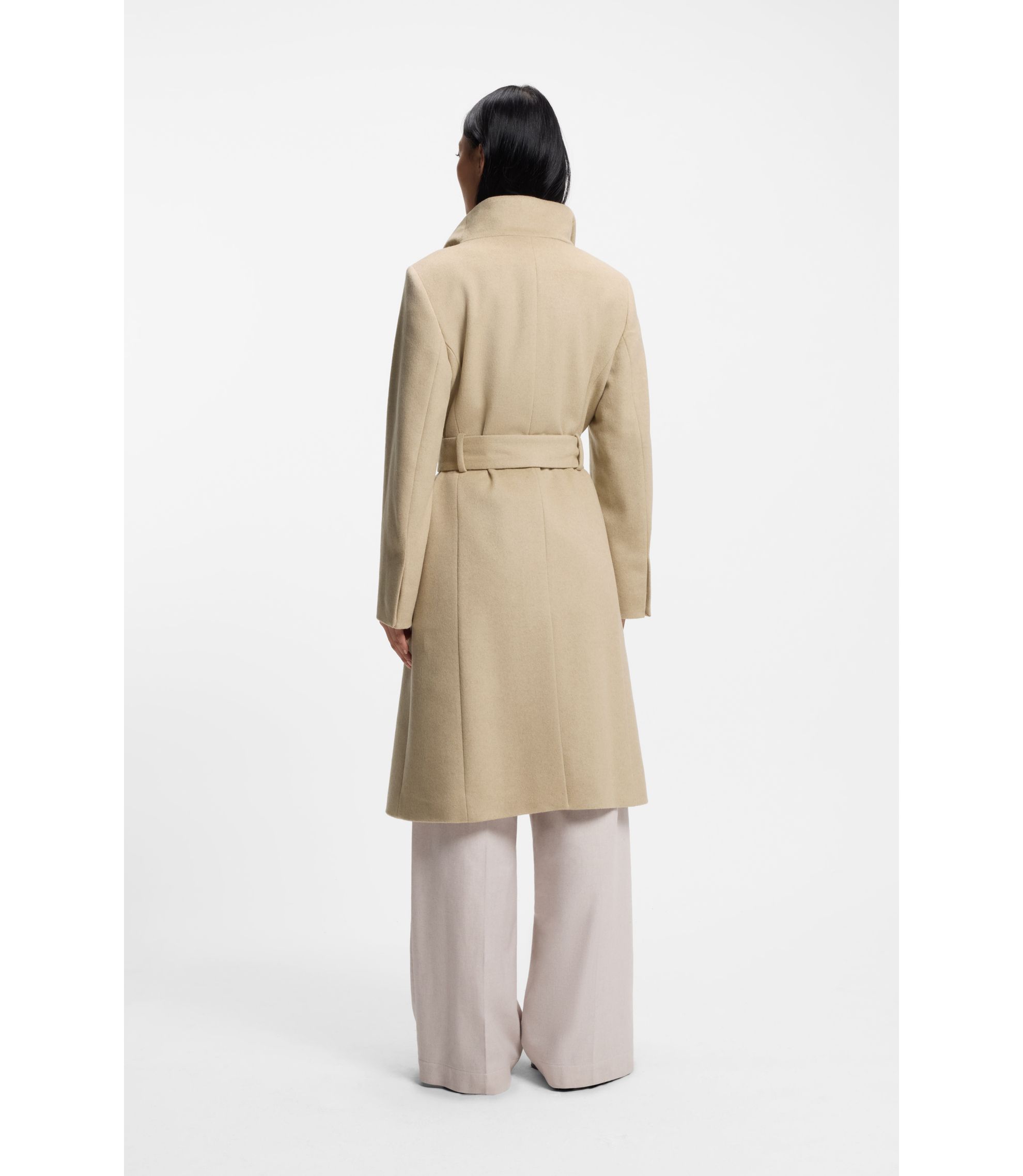 BOSS Mantel aus Schurwolle und Kaschmir mit Gürtel Hellbeige