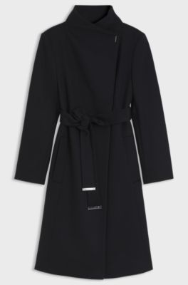 Belted formal coat in virgin wool and cashmere, Dark Blue