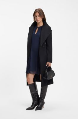 Belted formal coat in virgin wool and cashmere, Dark Blue