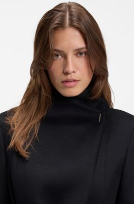 Belted formal coat in virgin wool and cashmere, Dark Blue