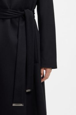 Belted formal coat in virgin wool and cashmere, Dark Blue