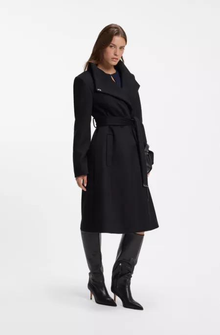 Belted formal coat in virgin wool and cashmere