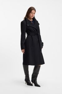 Belted formal coat in virgin wool and cashmere, Dark Blue