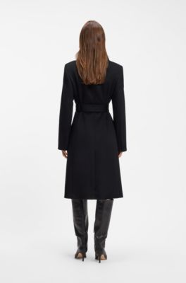 Belted formal coat in virgin wool and cashmere, Dark Blue