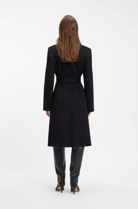 Belted formal coat in virgin wool and cashmere