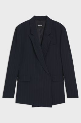 Relaxed-fit pinstripe blazer with concealed closure, Dark Blue