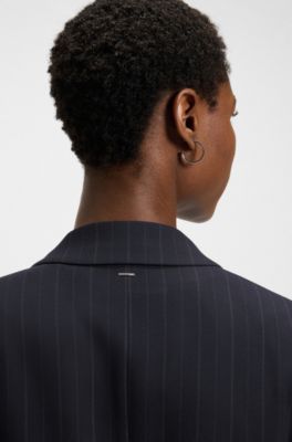 Relaxed-fit pinstripe blazer with concealed closure, Dark Blue