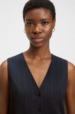 Single-breasted pinstripe waistcoat, Dark Blue