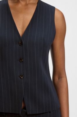 Single-breasted pinstripe waistcoat, Dark Blue