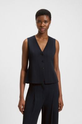 Single-breasted pinstripe waistcoat, Dark Blue