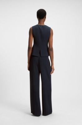 Gilet droit &agrave; rayures tennis, Bleu fonc&eacute;