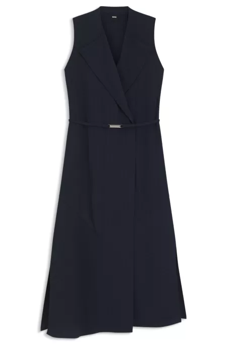 Pinstripe dress with buttoned wrap front