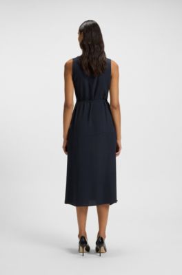 Pinstripe dress with buttoned wrap front, Dark Blue