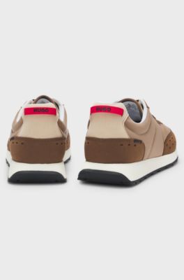 Retro-inspired trainers with faux suede, Beige