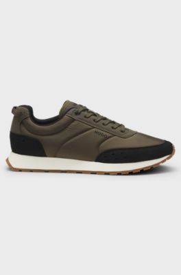 Retro-inspired trainers with faux suede, Khaki
