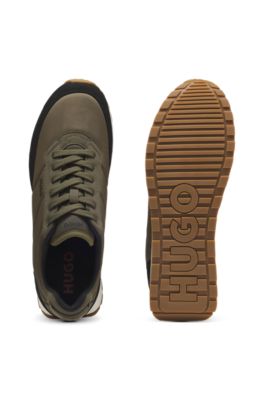 Retro-inspired trainers with faux suede, Khaki